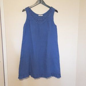 Marissa&Marie blue linen cotton  lace embroidered detail summer dress